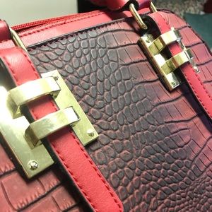 Red faux reptile skin purse
